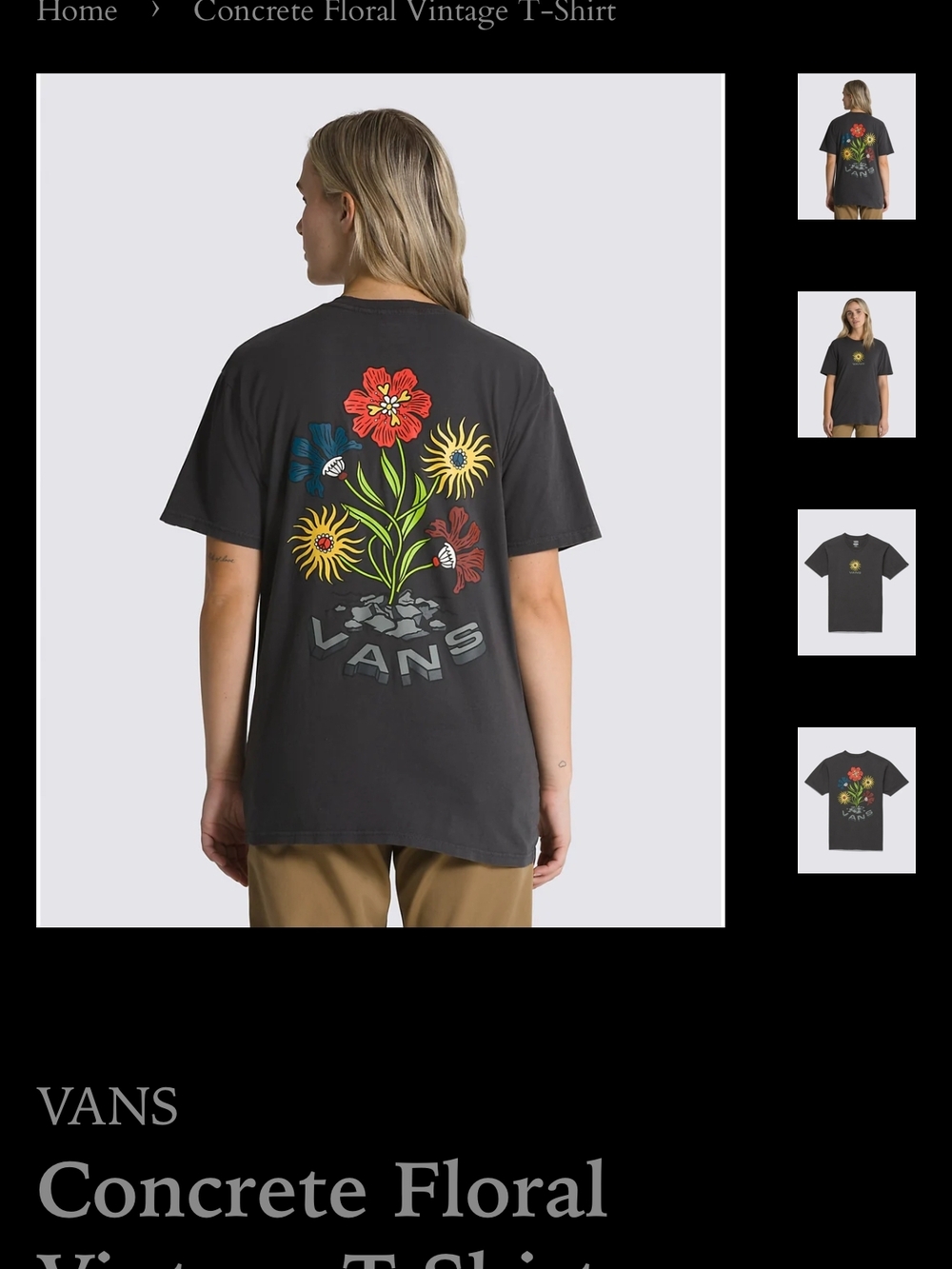 Vans Black Concrete Floral Graphic Tee - Picture 1 of 4